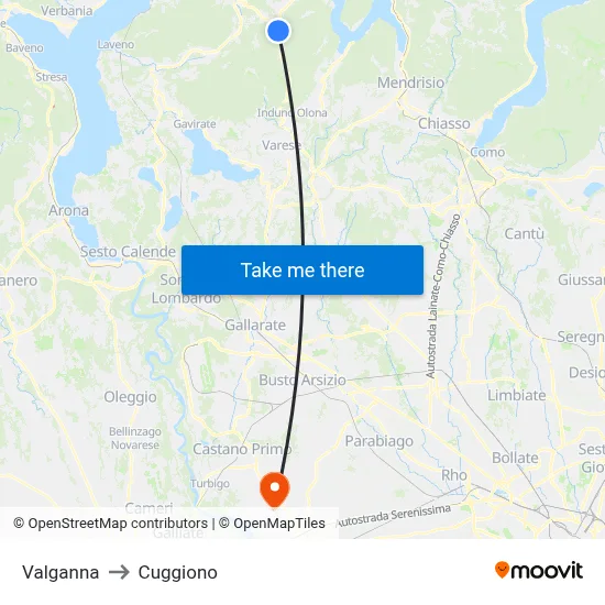 Valganna to Cuggiono map