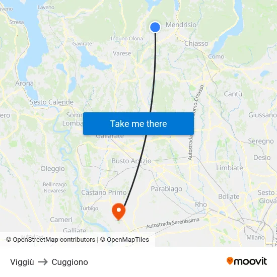 Viggiù to Cuggiono map