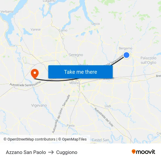 Azzano San Paolo to Cuggiono map