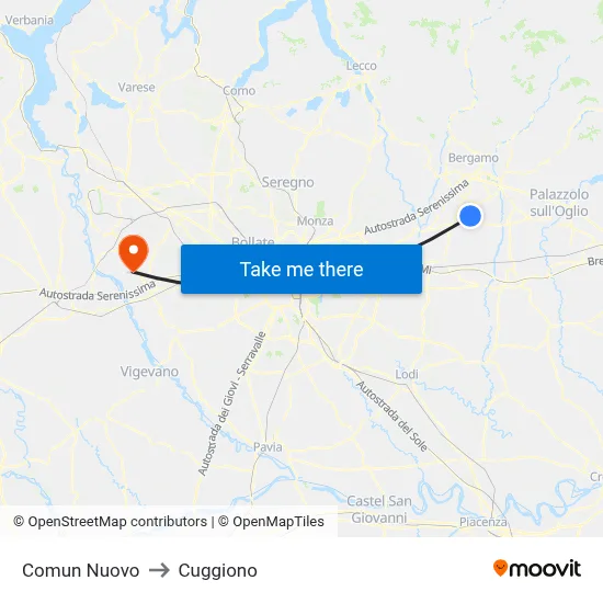 Comun Nuovo to Cuggiono map