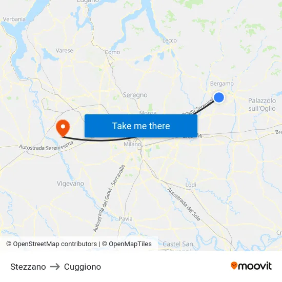 Stezzano to Cuggiono map