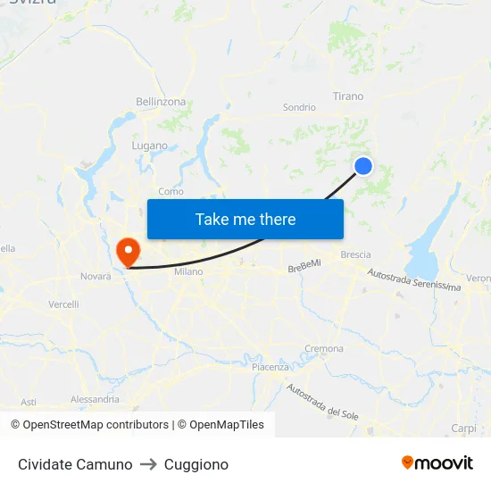 Cividate Camuno to Cuggiono map