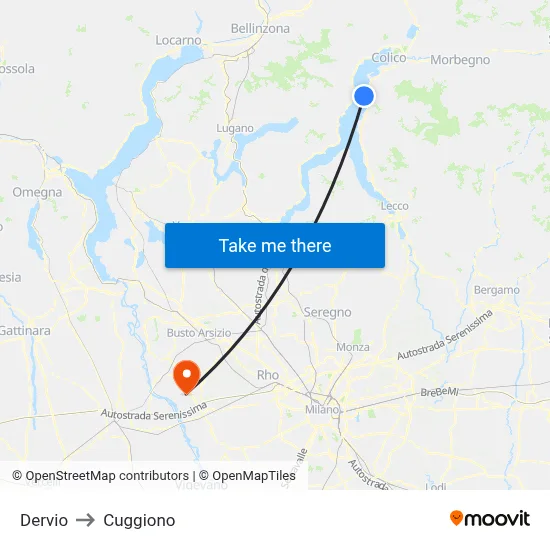 Dervio to Cuggiono map