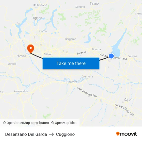 Desenzano del Garda to Cuggiono map