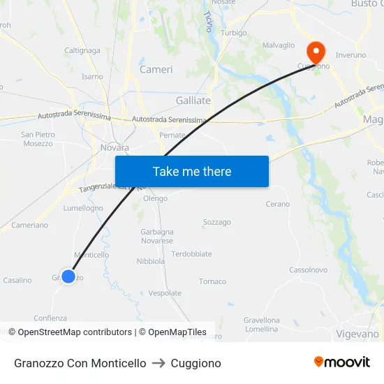 Granozzo Con Monticello to Cuggiono map