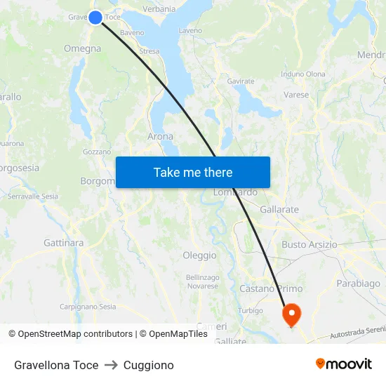 Gravellona Toce to Cuggiono map