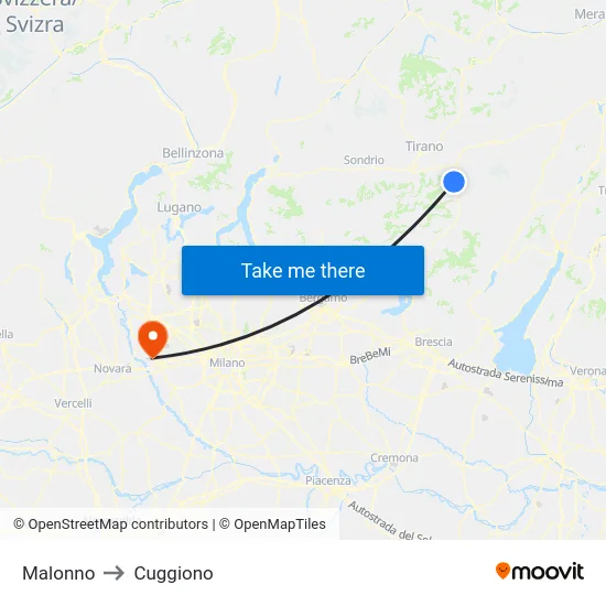 Malonno to Cuggiono map