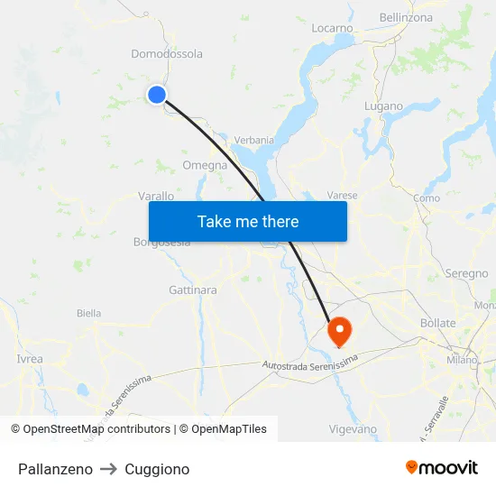 Pallanzeno to Cuggiono map