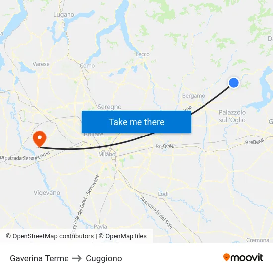 Gaverina Terme to Cuggiono map