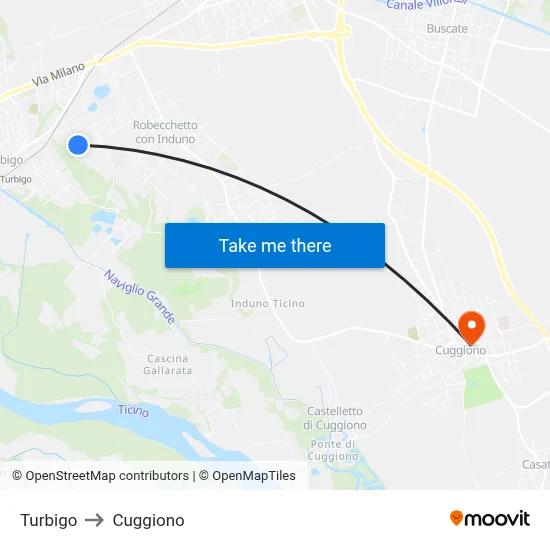 Turbigo to Cuggiono map