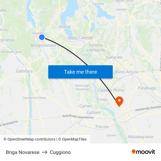 Briga Novarese to Cuggiono map