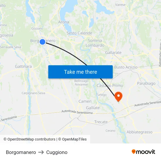Borgomanero to Cuggiono map