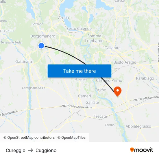 Cureggio to Cuggiono map