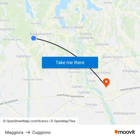 Maggiora to Cuggiono map