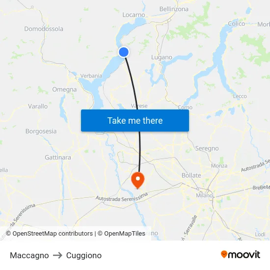 Maccagno to Cuggiono map