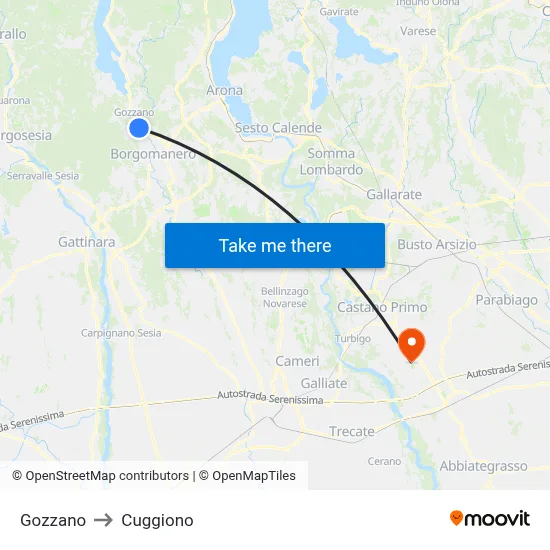 Gozzano to Cuggiono map