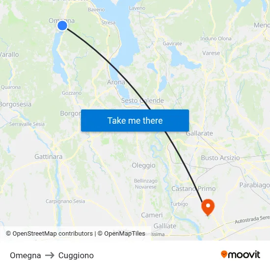 Omegna to Cuggiono map