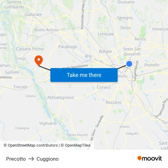 Precotto to Cuggiono map