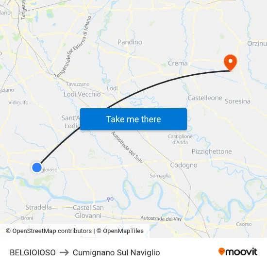Belgioioso to Cumignano Sul Naviglio map