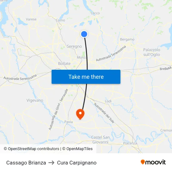 Cassago Brianza to Cura Carpignano map