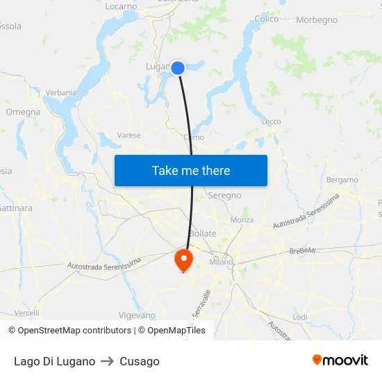 Lake of Lugano to Cusago map