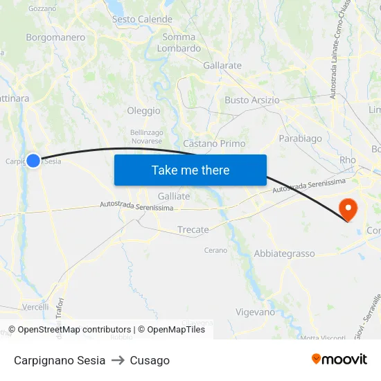 Carpignano Sesia to Cusago map