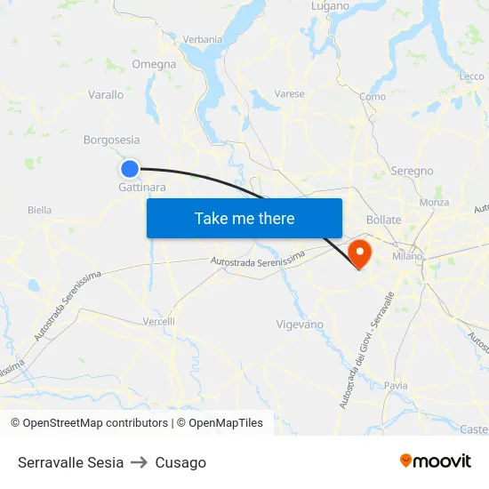 Serravalle Sesia to Cusago map