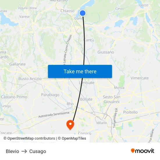 Blevio to Cusago map