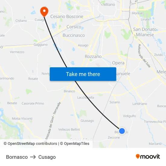 Bornasco to Cusago map