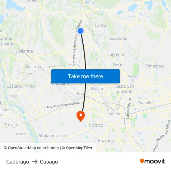 Cadorago to Cusago map