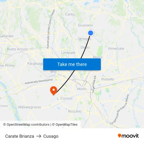 Carate Brianza to Cusago map