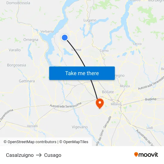 Casalzuigno to Cusago map