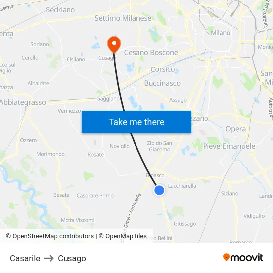Casarile to Cusago map