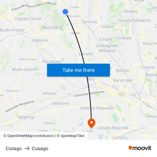 Cislago to Cusago map
