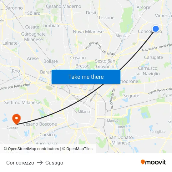 Concorezzo to Cusago map