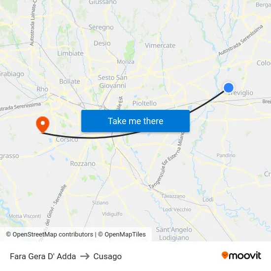 Fara Gera D' Adda to Cusago map