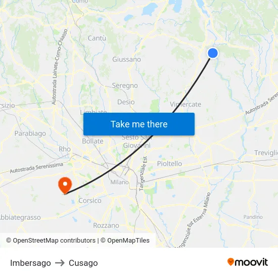 Imbersago to Cusago map