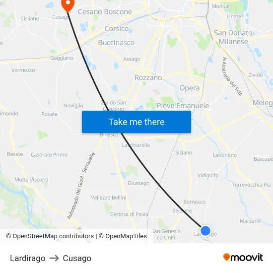Lardirago to Cusago map