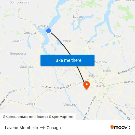 Laveno-Mombello to Cusago map