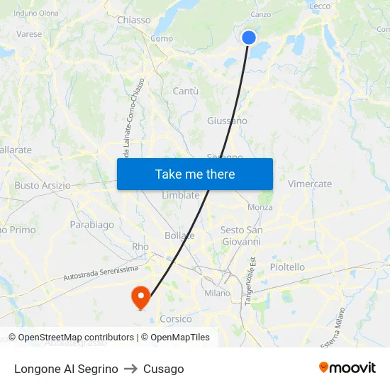 Longone Al Segrino to Cusago map