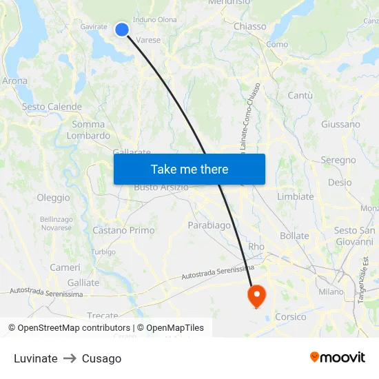 Luvinate to Cusago map