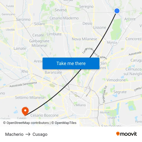 Macherio to Cusago map