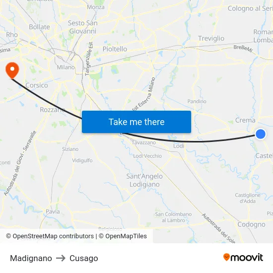 Madignano to Cusago map