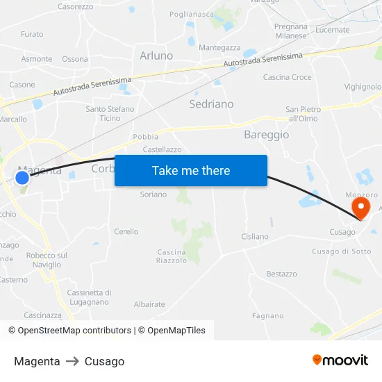 Magenta to Cusago map