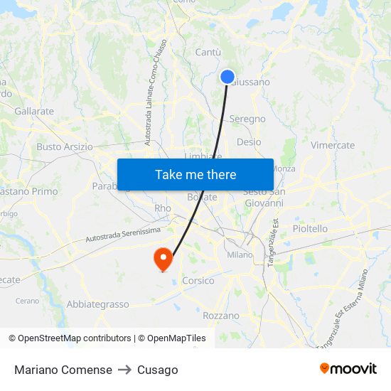 Mariano Comense to Cusago map