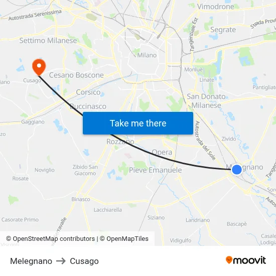 Melegnano to Cusago map