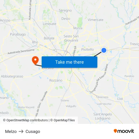 Melzo to Cusago map