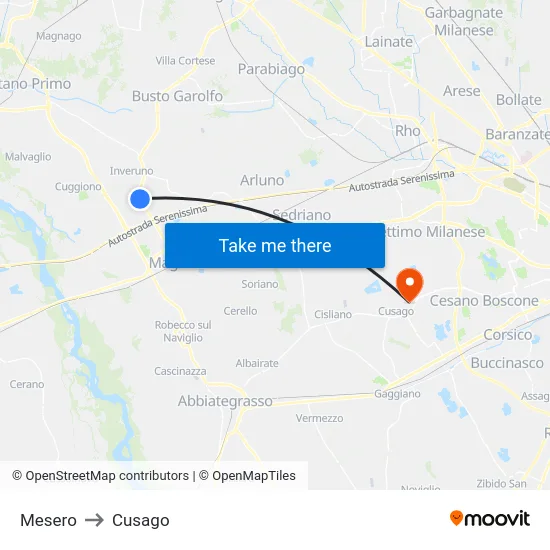 Mesero to Cusago map