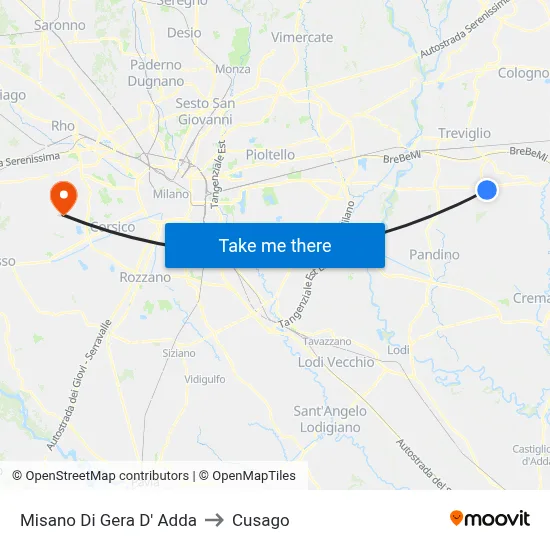Misano di Gera d'Adda to Cusago map