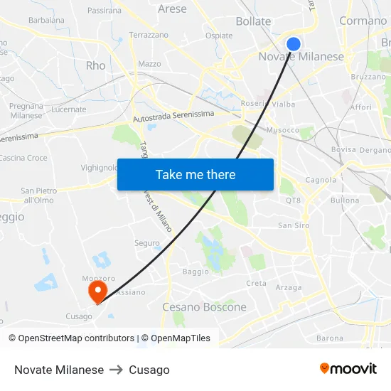 Novate Milanese to Cusago map